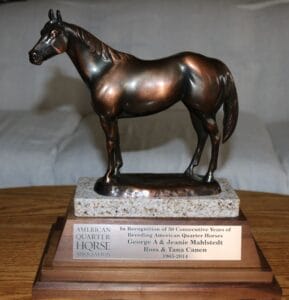 Mahlstedt Ranch Inc 50 year AQHA Legacy Award winner